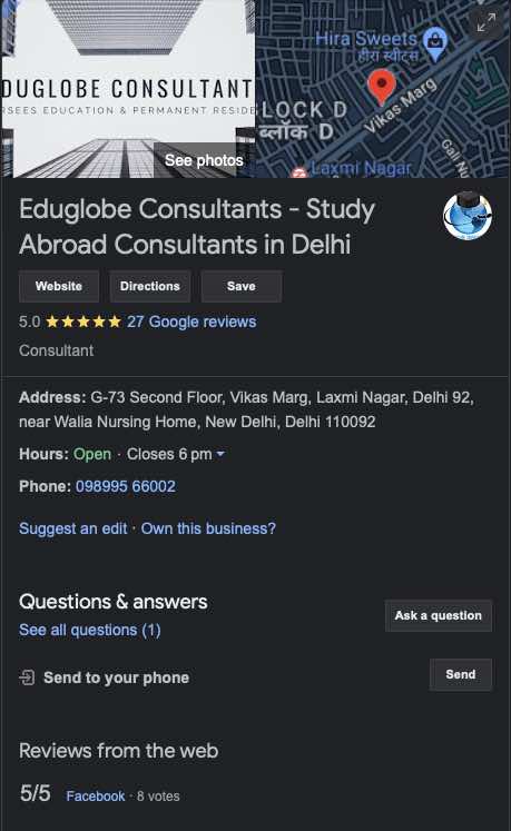 Google My Profile listing service Delhi
